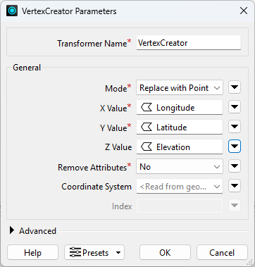 VertexCreator parameters